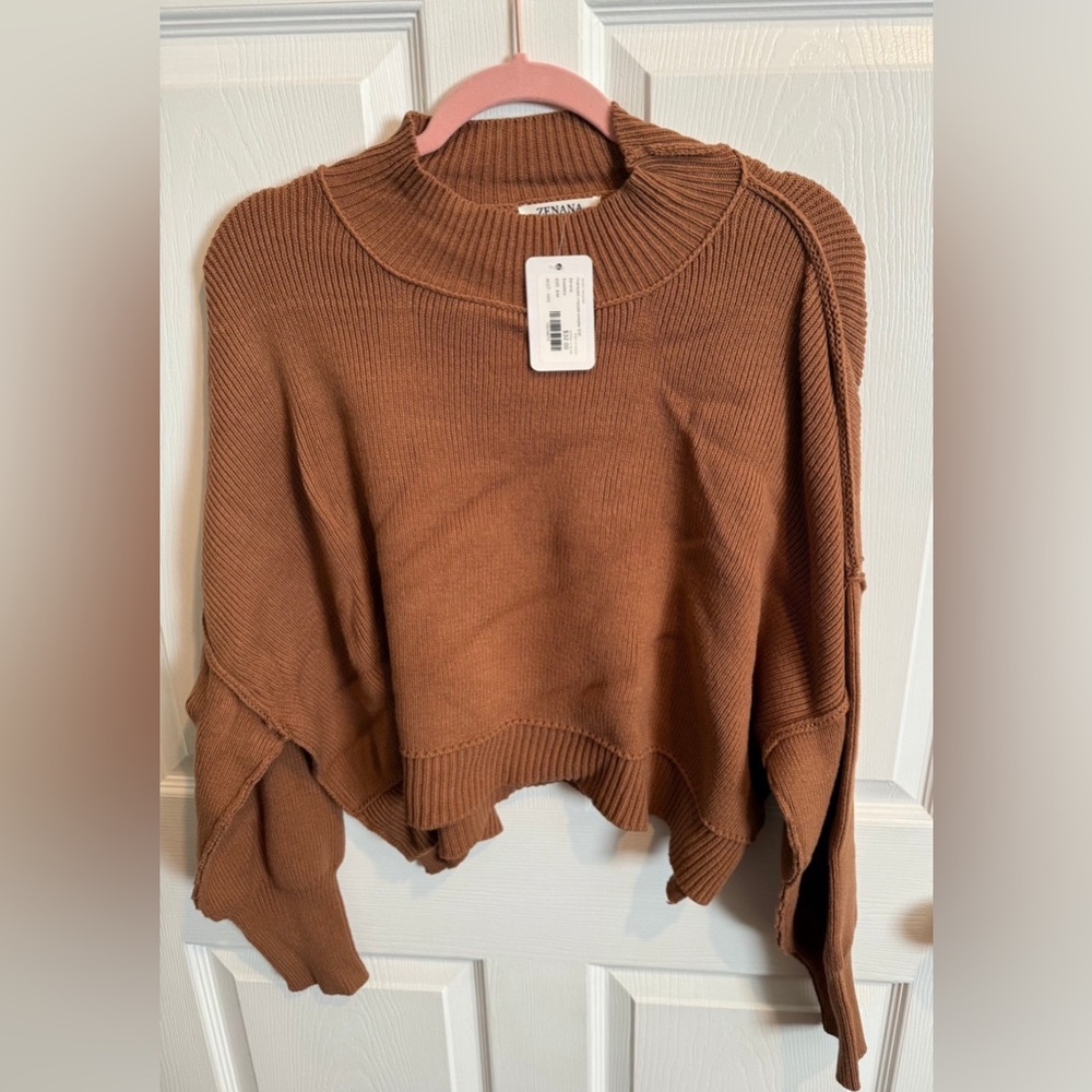 Zenana Outfitters Tan Crop Sweater